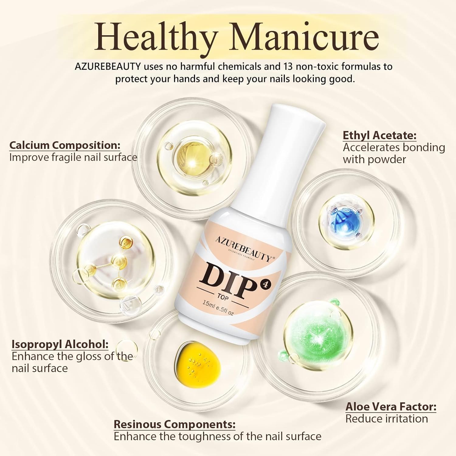 AZUREBEAUTY Dip Powder Top Coat - 15 ml for Perfect French Nails | Ideal for DIY Salon Manicure