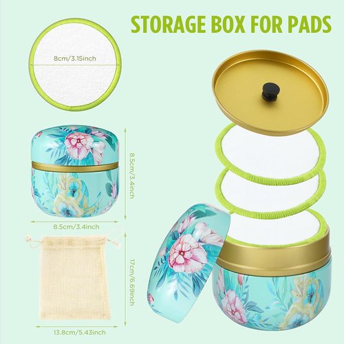 Skiennix Reusable Makeup Remover Pads - 100% Organic Cotton, Eco-Friendly & Washable | 16 Pack with Storage Box