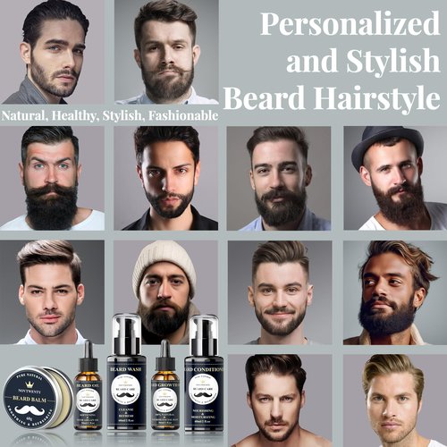NOVTWENTY Beard Growth Kit - 7 Pc Kit, Includes Wash, Oil, Conditioner, Balm, Comb, Gift Box Set for Men