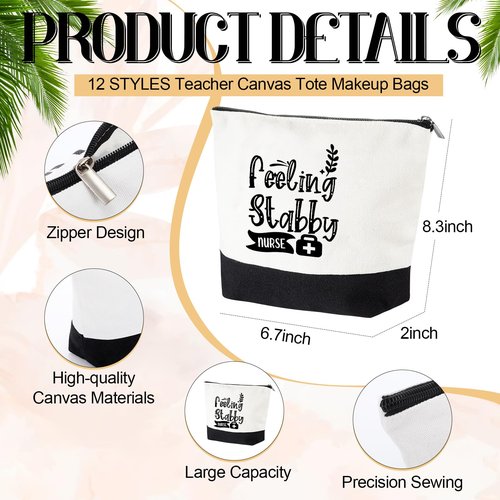 Paterr 24 Pcs Christmas Nurse Appreciation Gifts Bulk, Thank You Cna Canvas Tote Bags Makeup Cosmetic Bag with Handles(Classic)