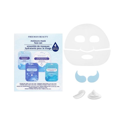 Freeman 4 Piece Hydrating Face Mask Set – Clean Moisture & Glow Sheet Mask Kit With Under Eye Patches, Dermatologist Tested Skincare For Dry or Sensitive Skin, Travel Friendly