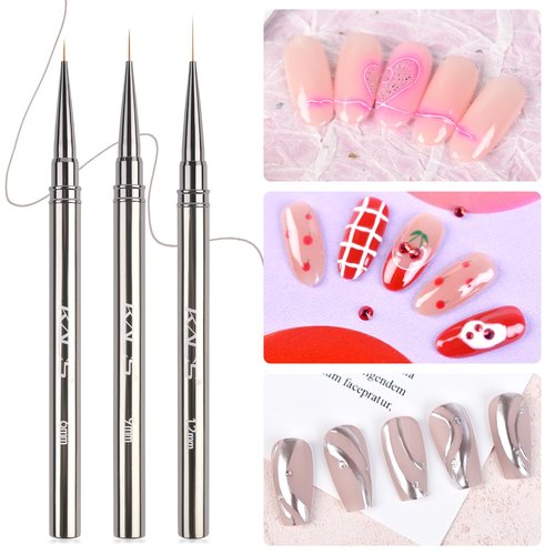 KADS Fine Liner Nail Brush Metal Handle Nail Painting Design Brush Drawing Pen 6mm 9mm 12mm 15mm 18mm (Set of 5Pcs)