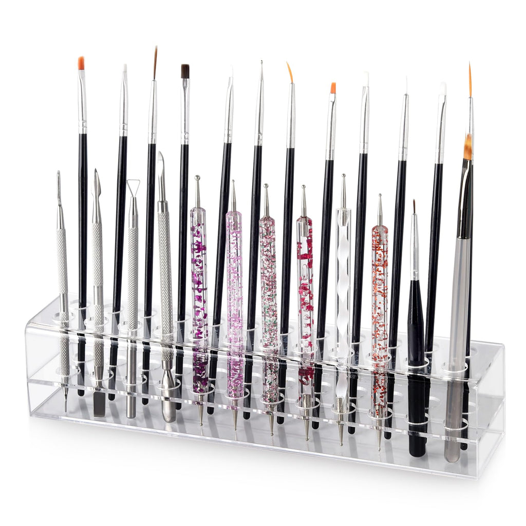 Wiojtry Nail Art Tool Organizer, Nail Brush Holder, Nail Technician Gifts, Storage for Storing Pro Beauty Finger Nailcare Art Kit Tools Makeup Display Case Refillable Container Holder Organization
