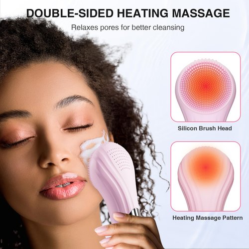5 Modes Silicone Face Scrubber, Waterproof Face Scrubber Exfoliator for Men & Women, Rechargeable Electric Facial Cleansing Brush for Deep Cleansing, Exfoliating, Massage (Pink)