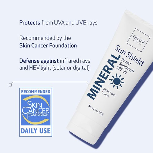 Obagi Sun Shield Mineral Sunscreen - Hypoallergenic SPF 50 for Broad Spectrum Protection - 3 oz