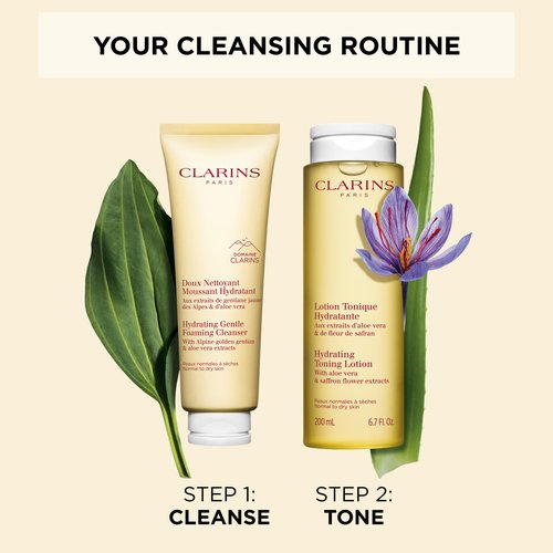 Clarins Hydrating Gentle Foaming Face Cleanser | Cleanses, Soothes, and Softens | Contains Aloe Vera to Boost Hydration | Soap-Free | SLS-Free| Normal To Dry Skin Types | 4.2 Ounces