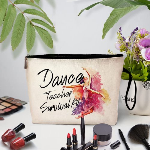 Dance Teacher Survival Kit Funny Cosmetic Bag, for Travel Toiletry Zipper Storage Pouch Makeup Bag, Appreciation Gifts for Dance Teacher Dance Instructors, Retirement Graduation Appreciation Gifts