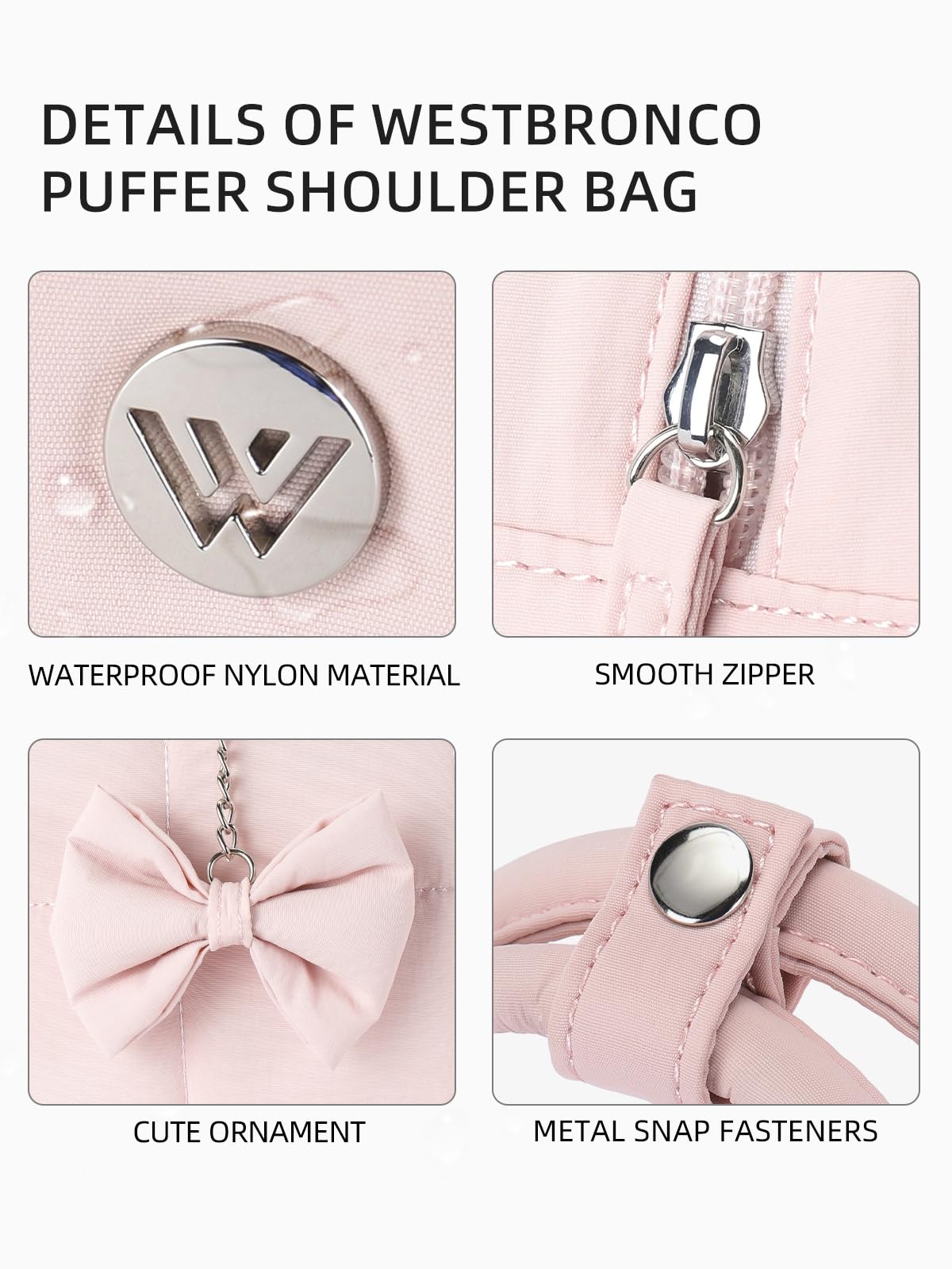 WESTBRONCO Puffer Shoulder Bag for Women Quilted Handbags, Puffy Cosmetic Makeup Bag Organizer with Cute Ornament