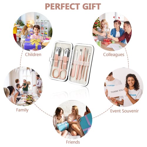 Hanaive 6 Set Manicure Set 48 Pcs Nail Clippers Pedicure Kit Gift for Mother's Day 8 in 1 Stainless Steel Grooming Kit Professional Nail Care Tools with Luxurious Travel Case for Men Women(Rose Gold)