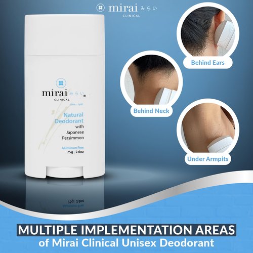 Mirai Clinical - All Natural Deodorant for Women and Men - w/Japanese Persimmon Extract - Full-Body Use - Aluminum, Fragrance, Paraben Free - Vegan - Helps to Eliminate Nonenal® Odor - Unscented-75g