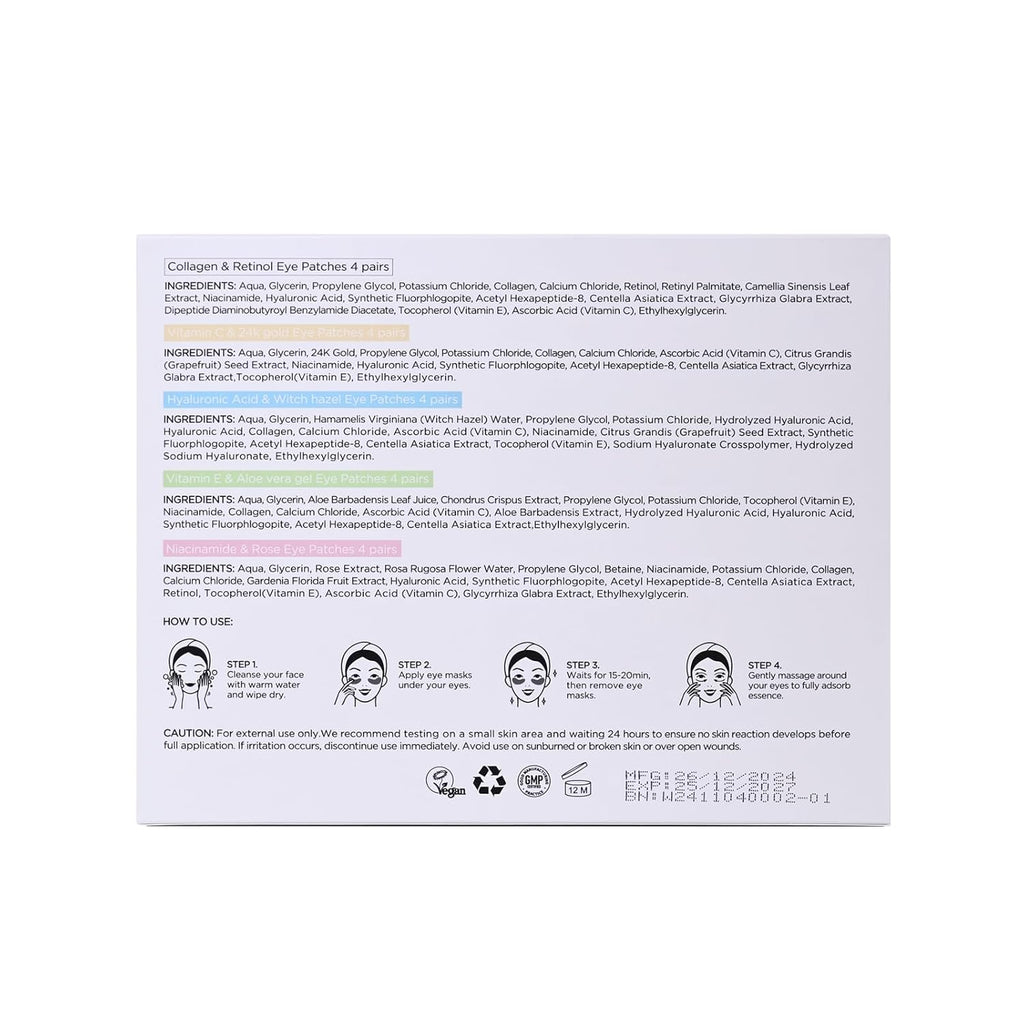 Yeokoe Under Eye Patches - Collagen & Retinol Eye Masks for Dark Circles | 20 Pairs