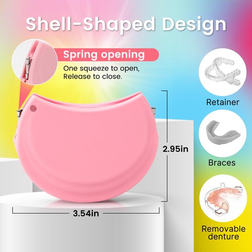 RAZOKO Silicone Retainer Case with 3 Lanyard Cute Aligner Case Vent Holes Night Mouth Guard Retainer Holder for Girl Women Kids Men for Travel Pink