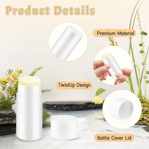 20 Pcs 15g/0.5oz Deodorant Jars Empty Refillable Round Plastic Deodorant Bottles Twist Up Bottom Filling Stick Tubes for Homemade DIY Lotion Bar Chapstick - White