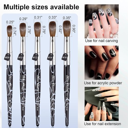 Kolinsky | Acrylic Nail Art Brush Size 10 - 100% Pure Hair for Professional Manicure & DIY Salon, Black
