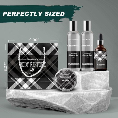 Skiennix Men's Spa Gift Set - Cedarwood Bath & Body Care Kit | 12-Piece Home Spa Essentials for Men