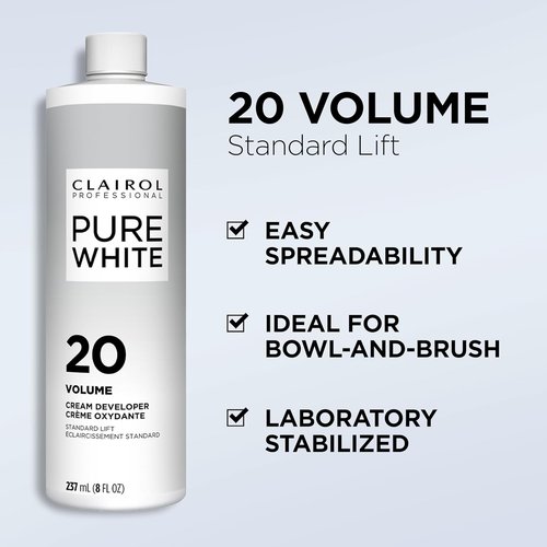 Clairol Professional Pure White 20 Volume Hair Developer - Ideal for Lightening & Gray Coverage