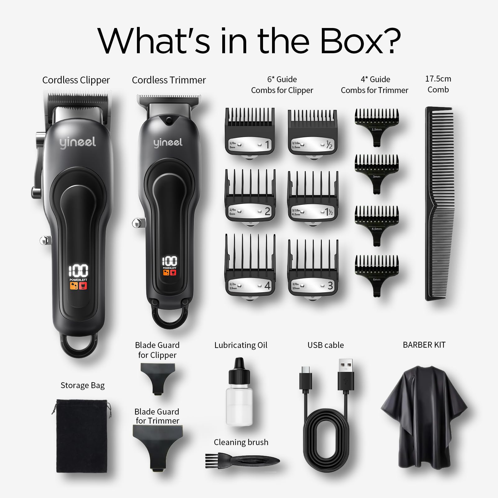 Yineel Hair Clippers for Men, Professional Cordless Clippers & Trimmer Set, Super Quiet, Clippers for Hair Cutting Kit with LED Display, Gift for Men Women Barber Kid