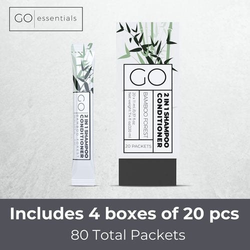 GO Essentials Travel Size Shampoo and Conditioner Set of 80 – 2 in 1 Single Use Travel Shampoo and Conditioner (Sulfate Free) - Hotel Amenities, Homeless Care Kit, Camping.