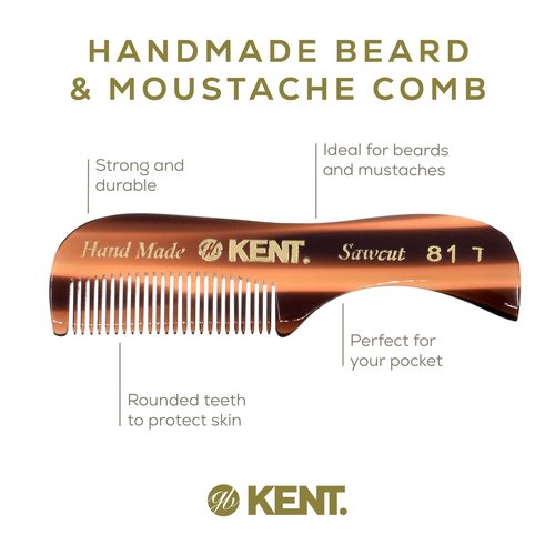 Kent Set Men's Hair Pocket Combs, Tortoise 81T X-Small, FOT All Fine Tooth, R7t Double Toothed Fine and Coarse. Best Hair, Beard and Mustache Grooming Kit for Travel and Home Care, Handmade in England