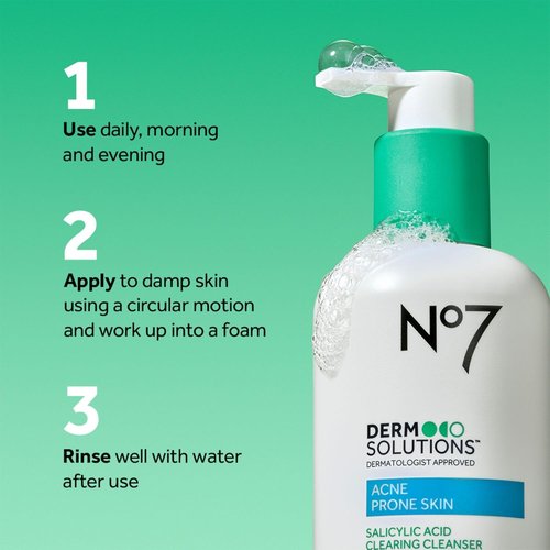 No7 Derm Solutions Salicylic Acid Facial Cleanser - Exfoliating Face Wash for Acne-Prone Skin | 6.7 fl oz