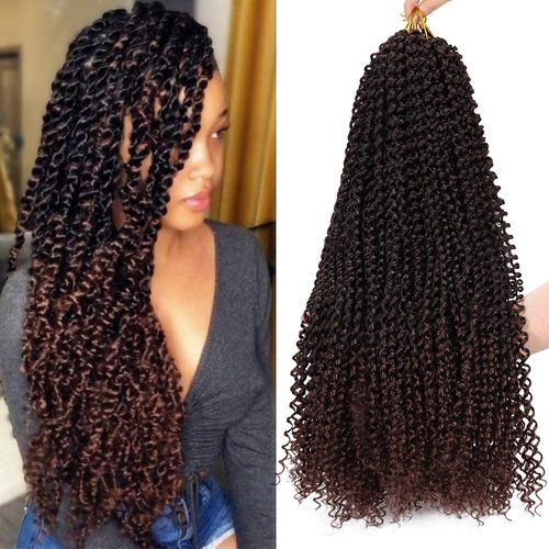Dorsanee Ombre Chocolate Brown Passion Twist Hair 22 Inch 7 Packs Water Wave Crochet Hair Long Bohemian Curly Braiding Hair for Butterfly Locs, Faux Locs, Boho Style Spring Twist Crochet Braids (T33#)