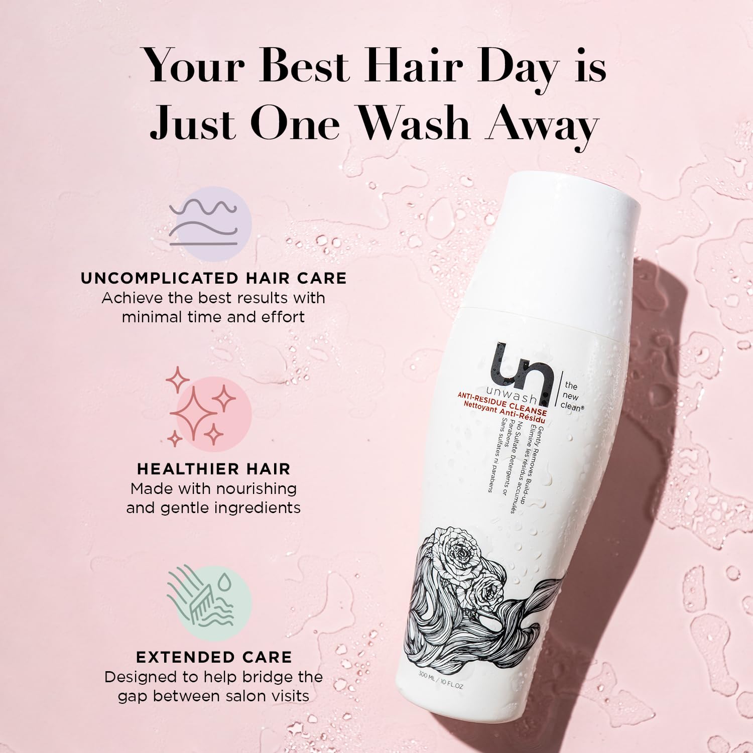 Unwash Anti Residue Hair Cleanse - Gentle pH Balanced Daily Conditioning Wash, 10 Fl Oz (White)