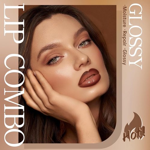 HOSAILY Nourishing Lip Gloss & Brown Lip Liner Combo - Moisturizing, High Shine Nude Glow Oil for Women