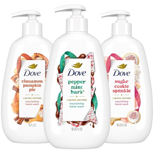 Dove Hand Soap - Holiday Treats Variety 3-Pack | Cinnamon Pumpkin Pie, Peppermint Bark & Sugar Cookie, 12 Fl Oz Each