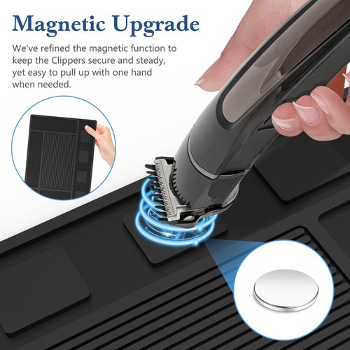 Magnetic Barber Mat for Clippers,Station Barber Tool Organizer Mat Rubber for Scissors Salon Barber shop Beauty Tools with 4 Slots Flexible Silicone Barber Pad Non-Slip Professional Barber Accessories