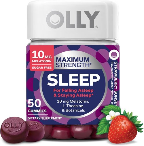 OLLY Max Strength Sleep Gummies - 10mg Melatonin, L-Theanine & Chamomile, Sugar-Free | 50 Count