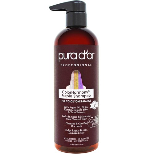 PURA D'OR ColorHarmony Purple Shampoo - 16 Oz for Bleached, Blonde & Silver Hair | Sulfate-Free, Natural Ingredients