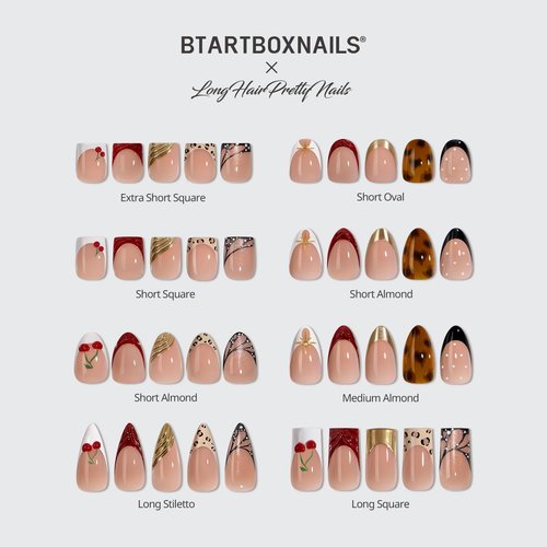BTArtboxnails X LONGHAIRPRETTYNAILS Press On Nails - Autumn Muse, 5 Designs Mix Match Short Almond French Tip Press On Nails, 160 Pcs Salon Quality Soak Off Soft Gel Nail Tips in 16 Sizes