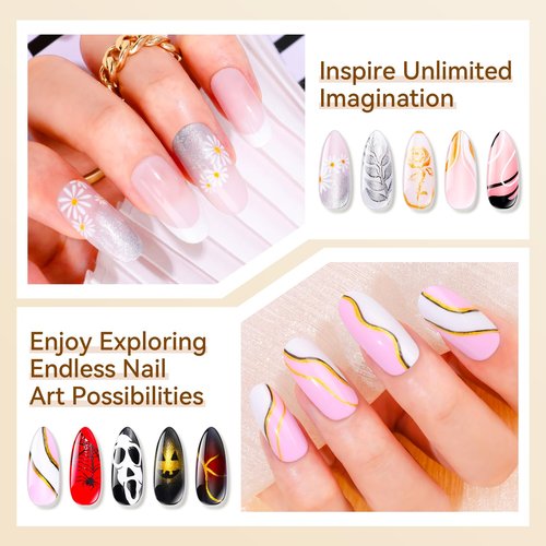 Makartt Gel Paint for Nail Art Set: 6 Colors No Wipe Solid Gel Polish for DIY Design at Home, Soak Off UV LED Manicure, Silver White Black Red Gold Nude