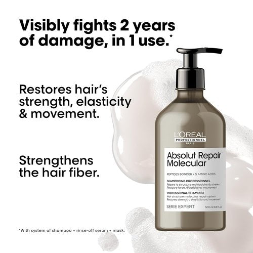 L'Oréal Professionnel Paris Absolut Repair Hair Care Set - Sulfate-Free Shampoo, Rinse-Off Serum & Leave-In Mask for Extremely Dry, Damaged Hair with Peptide Bonder & Amino Acids