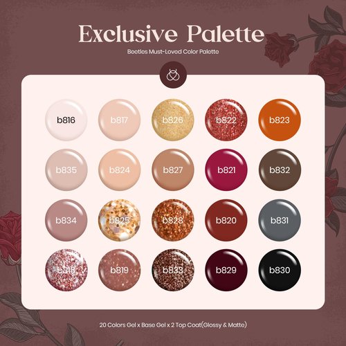 Beetles Gel Nail Polish Set, 23Pcs Brown Burgundy Red Nude Pink Gel Polish Set with Base Top Coat Verse of Roses Kit, Soak off Uv Gel Golden Glitter Holiday Nail Gift for Women