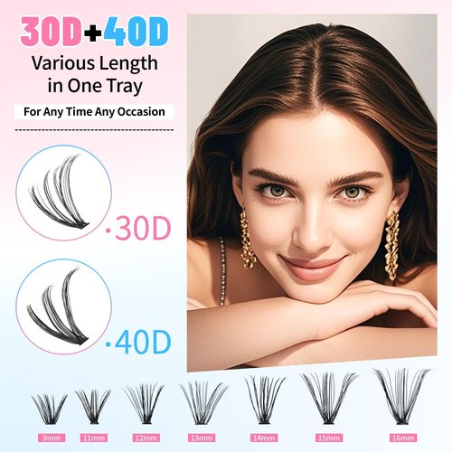 Lash Clusters Kit 840Pcs Clusters Lashes Extension Volume Soft Eyelash Extension Kit 30D+40D D Curl Wispy Natural DIY Individual Lash Kit Box for Beginners Bulk Pack Includes a random lucky gift