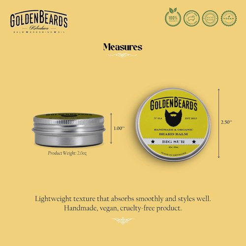 Golden Beards Organic Beard Balm - Shea, Cocoa & Argan Butter Blend with Lime & Patchouli | 60ml Vegan Softener