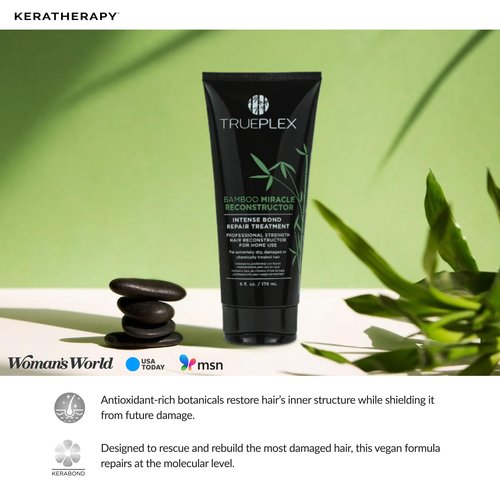 Trueplex KERATHERAPY Bamboo Miracle Reconstructor Bond Repair Treatment, 6 oz., 178 ml - Vegan Thermal Protection & Hair Strengthener for Damaged Hair with Argan Oil, Cysteine, & Bamboo Extract