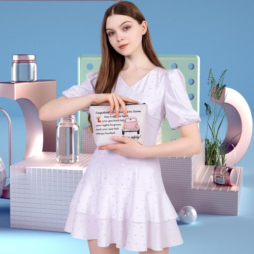 MEIKIUP New Driver Makeup Bag Passing Driving Test Gifts for Women Birthdays Gift for Daughter Driver Travel Bag (Passing Driving Test Bag 2)