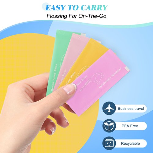Individually Wrapped Floss Picks, Multi-Color Oral Care Flossers for Adults with Handy Case, Mini Disposable Dental Floss Singles Bag for Travel, Hotel, Restaurant, Office, Car, Wedding - 2Case