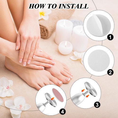 BELICOO 120 Pcs Sanding Paper Disc w/ 2 Metal Bit, 80/120/180/240 Grit Round Pedicure Replacement Sanding Discs for Electric Nail File Bits, Foot File Sandpaper Discs for Dead Skin Foot Callus Remover