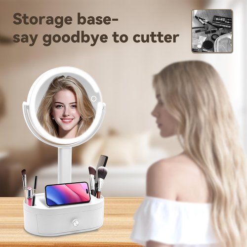 SANYCASA Makeup Mirror with Lights, Lighted Makeup Mirror with Magnification, 80 LED Vanity Mirror with Lights, 3 Color Modes & Stepless Dimming, Shatterp roof & Stable Base