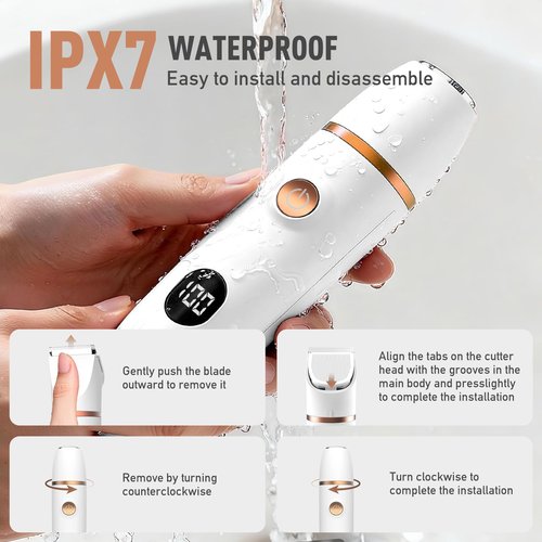 Crolanli Bikini Trimmer for Women, 3-in-1 Electric Razors for Women, IPX7 Waterproof Rechargeable Cordless Pubic Hair Shaver, with LED Display, for Ladies Bikini Pubic, Face, Underarms, Legs(White)