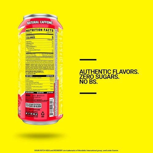 GHOST Energy Drink - Sour Patch Kids Redberry Flavor, 16oz | 12-Pack - Natural Caffeine & Vegan