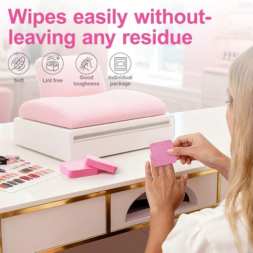 EyvirQic 1800Pcs Lint Free Nail Wipes, Pink No Lint Nail Wipes for Gel Nails Lint Free Polish Remover, Wipe Off Eyelash Extension Glue, Nail Cleaning Pad Supplies