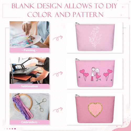 Reginary 10 Pcs Canvas Makeup Bags Bulk for Women Wedding Travel Toiletry Cosmetics Bags Blank DIY Pencil Pouch, Gift for Patrick's Day Easter Bridal Shower Mental Health(Pink)