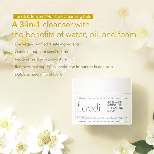 Edelweiss Cleansing Balm - Vegan Makeup Remover & Face Cleanser with Natural Flower Extracts | 3.38 fl oz