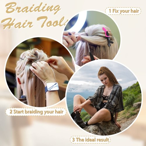 Juexica 19 Pieces Braiding Hair Rack Braid Hair Extension Tools Utensils Include Braiding Stand, 10 Parting Comb Ring, 5 Sectioning Clips, 2 Rat Tail Comb and Magnetic Pin Wristband(Wood)