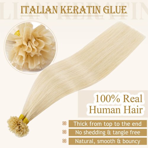 MY-LADY K Tip Hair Extensions Real Human Hair Platinum Blonde 14 Inch 50G 50Strands KTip U Tip Utip Keratin Bond Fusion Pre Bonded Straight Real Remy Hairpieces