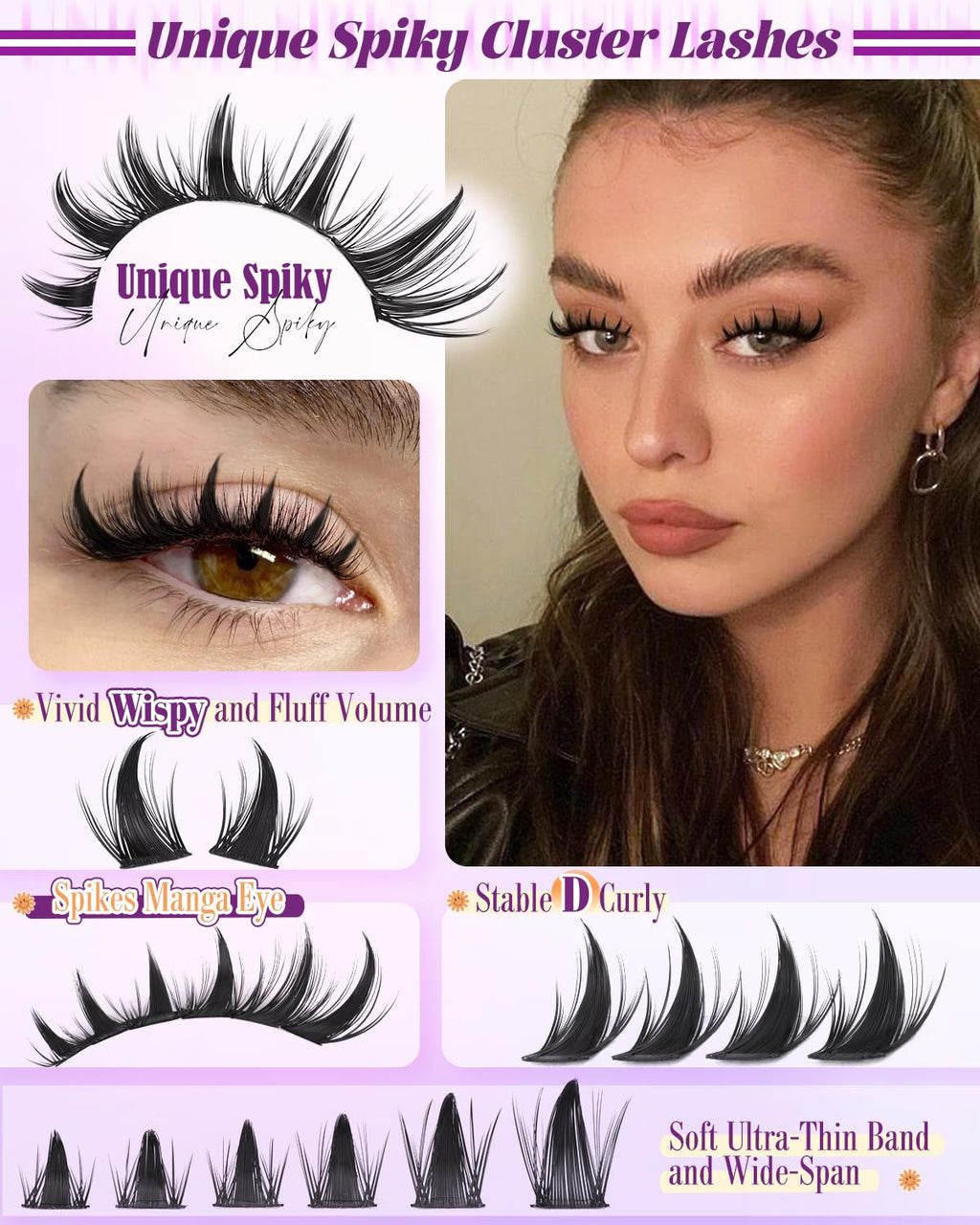 YDAGKH Lash Clusters Manga Spiky Eyelash Extension Mega Anime Lashes Spikes Cluster Eyelash Extensions 9-16mm Wispy Lash Extension Natural DIY Waterproof Cluster Eyelashes Fairy Individual Lashes